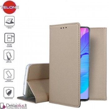 Telone smart magnet serijos atverčiamas dėklas - auksinės spalvos (telefonams Huawei P Smart S/Y8P)